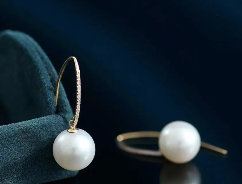 12mm Freshwater White Pearl Earrings in 14K Yellow Gold Etsy