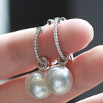 12mm Natural South Sea White Pearls & White Diamond Drop Earrings 18k Solid White Gold White Pearl Circle Earrings, Anniversary Gift Idea Etsy