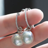12mm Natural South Sea White Pearls & White Diamond Drop Earrings 18k Solid White Gold White Pearl Circle Earrings, Anniversary Gift Idea Etsy