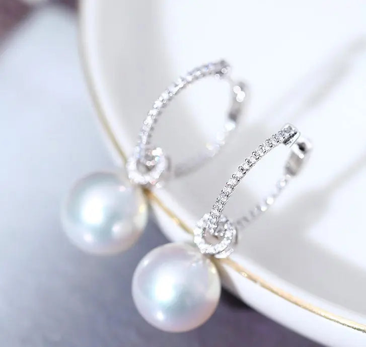 12mm Natural South Sea White Pearls & White Diamond Drop Earrings 18k Solid White Gold White Pearl Circle Earrings, Anniversary Gift Idea Etsy