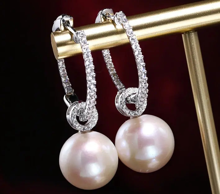 AAA+ 13mm Freshwater White Pearl Hoop Earrings - Silver 925 Etsy