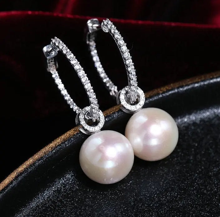 AAA+ 13mm Freshwater White Pearl Hoop Earrings - Silver 925 Etsy