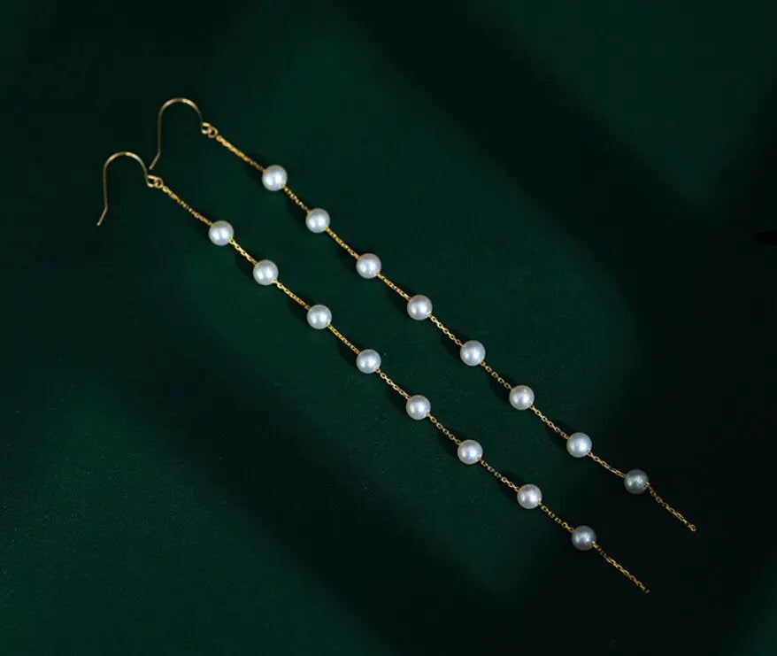 5mm Natural High Luster White Pearl Earrings Handmade 18k Solid Yellow Gold Pearl Drop Earrings, Freshwater Pearl Earrings, Anniversary Gift Etsy