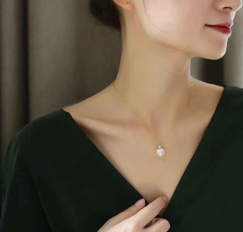 12mm High Luster Freshwater Pearl Necklace - 18K Yellow Gold Etsy
