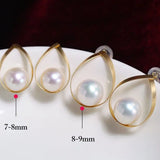 5A+ High Luster 8-9mm White Pearl Earrings Handmade 18k Solid Yellow Gold White Pearl Pear Shape Earrings, Gift Idea, Anniversary Idea Etsy