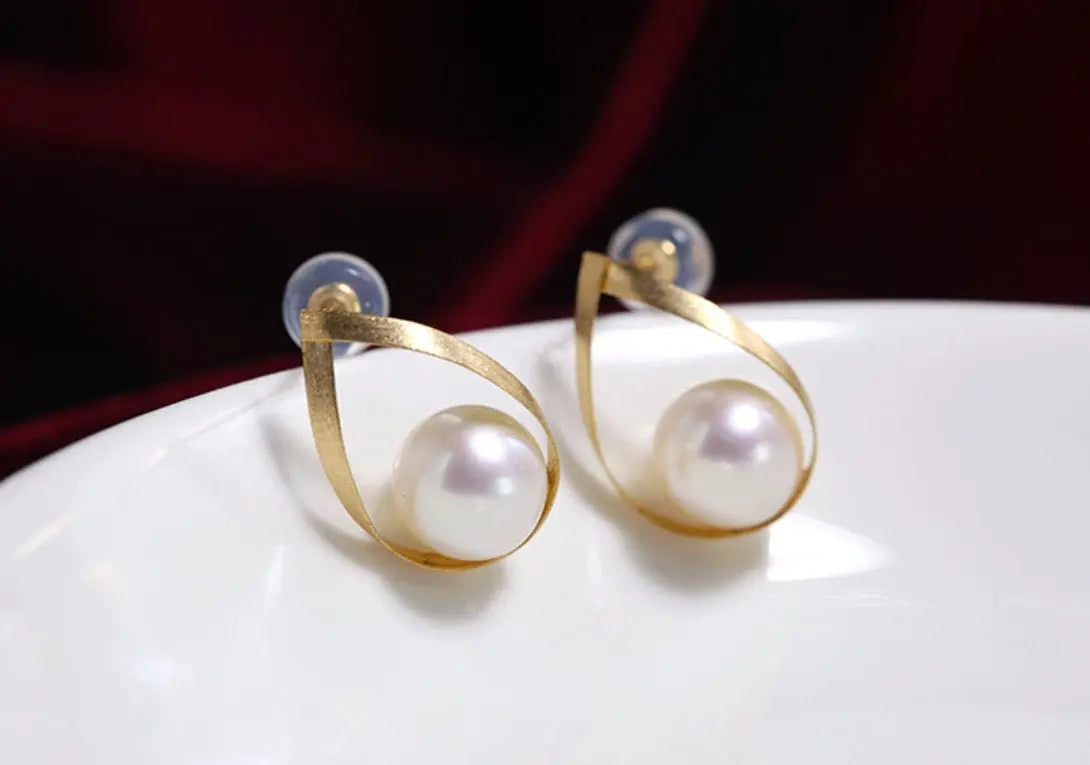 5A+ High Luster 8-9mm White Pearl Earrings Handmade 18k Solid Yellow Gold White Pearl Pear Shape Earrings, Gift Idea, Anniversary Idea Etsy