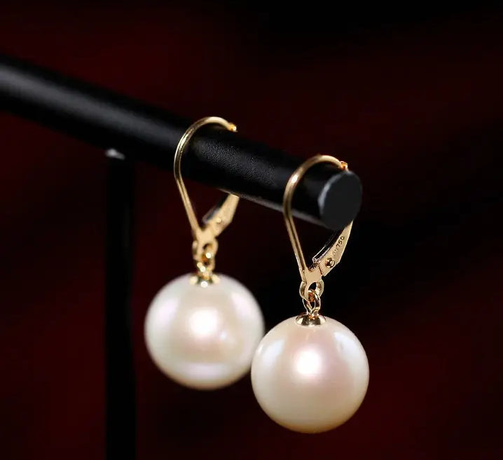 5A+ High Luster 11-12mm White Pearl Earrings Handmade 18k Solid Yellow Gold White Pearl Earrings, Gift Idea, Anniversary Idea Etsy