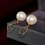 5A+ High Luster 11-12mm White Pearl Earrings Handmade 18k Solid Yellow Gold White Pearl Earrings, Gift Idea, Anniversary Idea Etsy