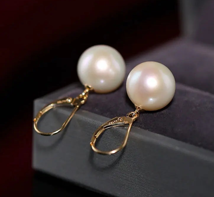 5A+ High Luster 11-12mm White Pearl Earrings Handmade 18k Solid Yellow Gold White Pearl Earrings, Gift Idea, Anniversary Idea Etsy