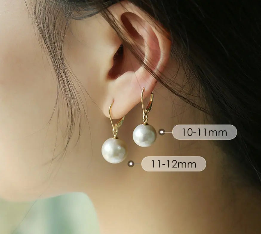 5A+ High Luster 11-12mm White Pearl Earrings Handmade 18k Solid Yellow Gold White Pearl Earrings, Gift Idea, Anniversary Idea Etsy