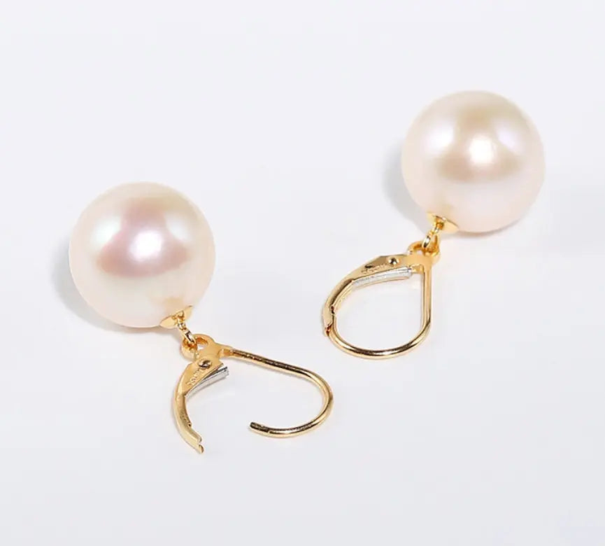 5A+ High Luster 11-12mm White Pearl Earrings Handmade 18k Solid Yellow Gold White Pearl Earrings, Gift Idea, Anniversary Idea Etsy