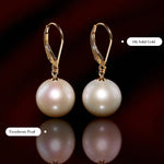 5A+ High Luster 11-12mm White Pearl Earrings Handmade 18k Solid Yellow Gold White Pearl Earrings, Gift Idea, Anniversary Idea Etsy