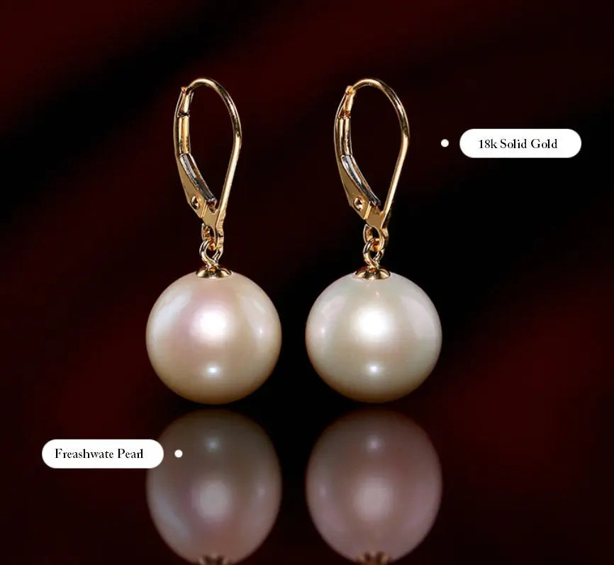 5A+ High Luster 11-12mm White Pearl Earrings Handmade 18k Solid Yellow Gold White Pearl Earrings, Gift Idea, Anniversary Idea Etsy