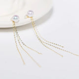 18K Yellow Gold Natural High Luster White Pink Pearl Earrings, Handmade White Pink Pearl Tassel Earrings, Gift Idea, Anniversary Idea Etsy