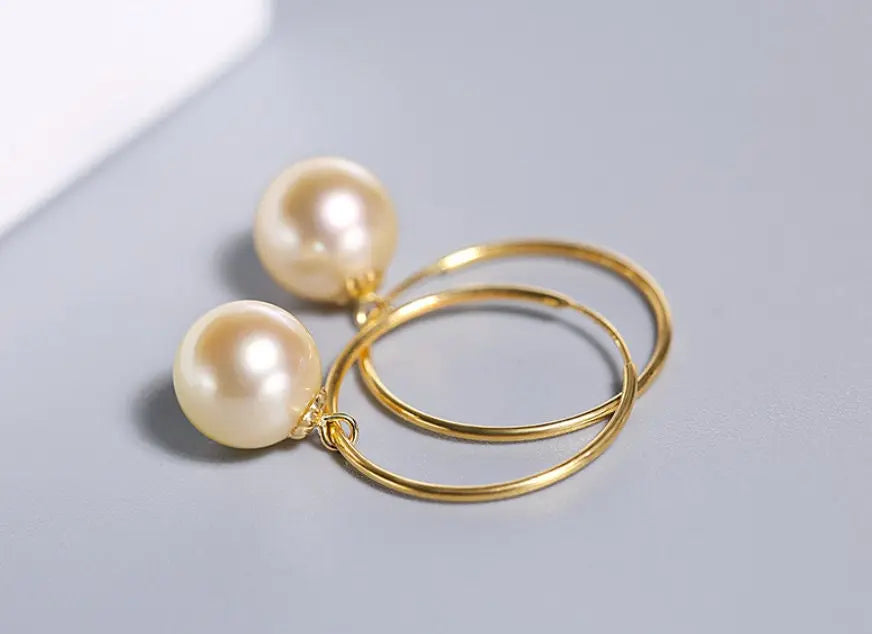 8mm Natural Akoya Golden Pearl Earrings - 18K Yellow Gold Etsy