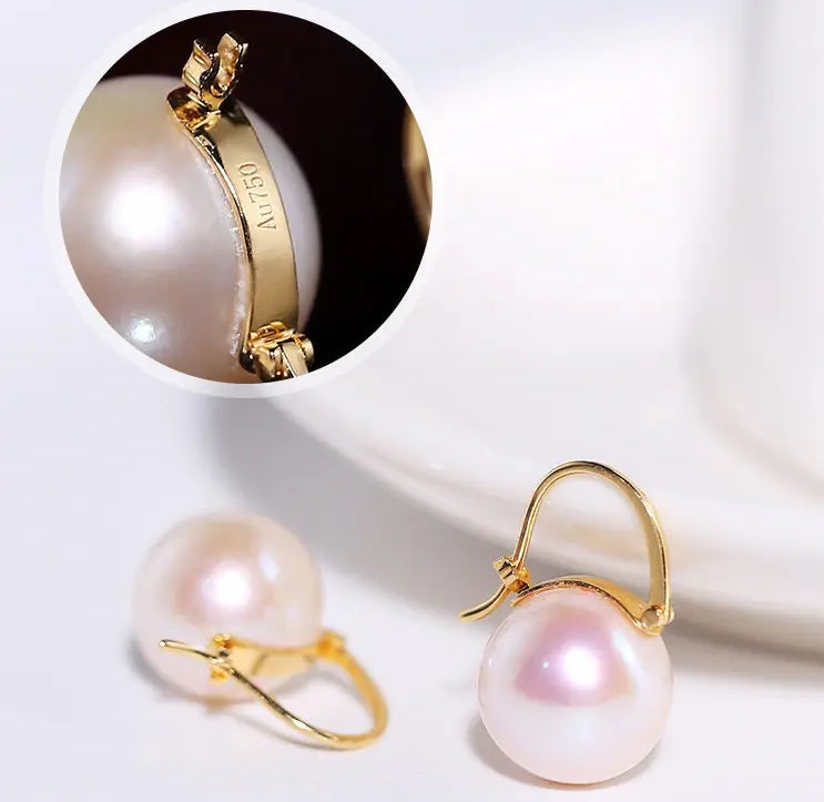 AAA+ 13mm Freshwater Pearl Earrings - 18K Yellow Gold Etsy