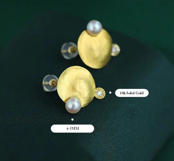 5A+ High Luster 5mm White Pink Pearl & Natural Diamond Earrings Handmade 18k Solid Yellow Gold Disc Earrings, Anniversary Gift Idea Etsy