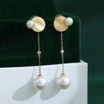 4-9mm Natural Freshwater White Pink Pearl & Natural Diamond Earrings Handmade 18k Solid Yellow Gold Star and Moon Earrings, Anniversary Gift Etsy