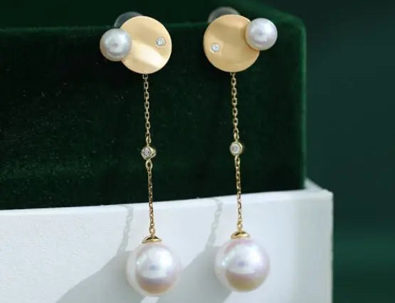 4-9mm Natural Freshwater White Pink Pearl & Natural Diamond Earrings Handmade 18k Solid Yellow Gold Star and Moon Earrings, Anniversary Gift Etsy