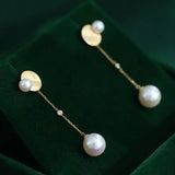 4-9mm Natural Freshwater White Pink Pearl & Natural Diamond Earrings Handmade 18k Solid Yellow Gold Star and Moon Earrings, Anniversary Gift Etsy