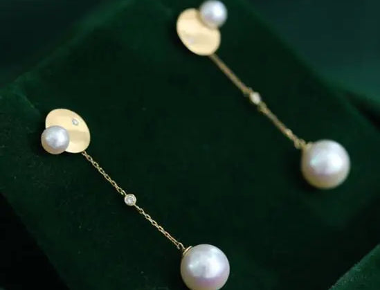 4-9mm Natural Freshwater White Pink Pearl & Natural Diamond Earrings Handmade 18k Solid Yellow Gold Star and Moon Earrings, Anniversary Gift Etsy