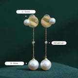 4-9mm Natural Freshwater White Pink Pearl & Natural Diamond Earrings Handmade 18k Solid Yellow Gold Star and Moon Earrings, Anniversary Gift Etsy