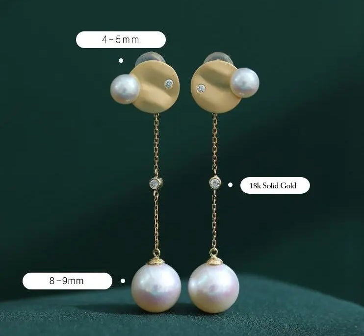 4-9mm Natural Freshwater White Pink Pearl & Natural Diamond Earrings Handmade 18k Solid Yellow Gold Star and Moon Earrings, Anniversary Gift Etsy