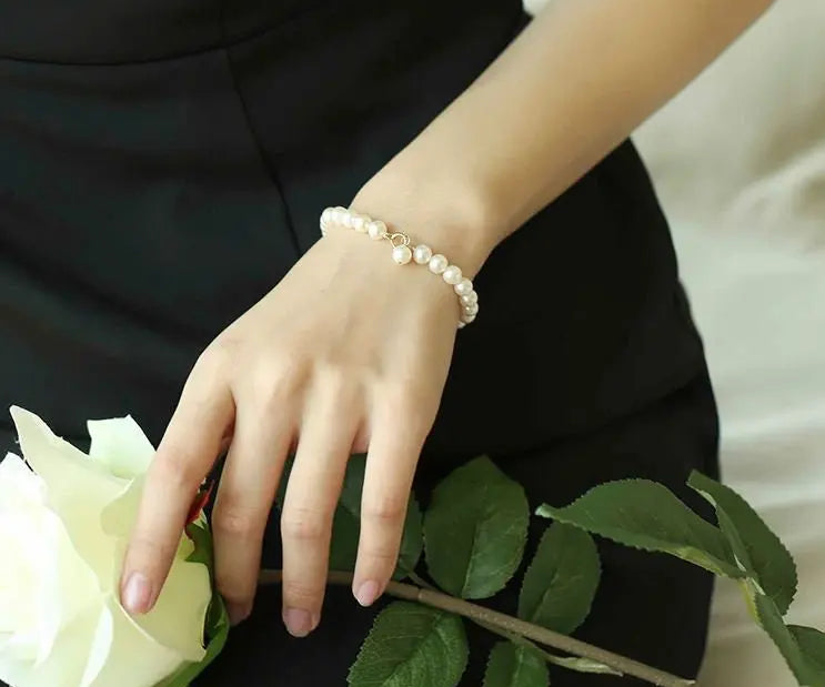 18K Yellow Gold 5-8mm Natural High Luster White Pearl Bracelets, Handmade Pearl Beaded Bracelets, Anniversary Gift Idea for Her Etsy