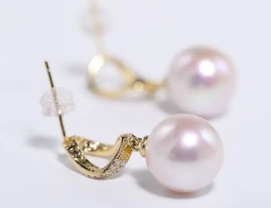 AAA+ 12mm Freshwater White Pearl Earrings - 18K Gold Plated Vermeil Etsy
