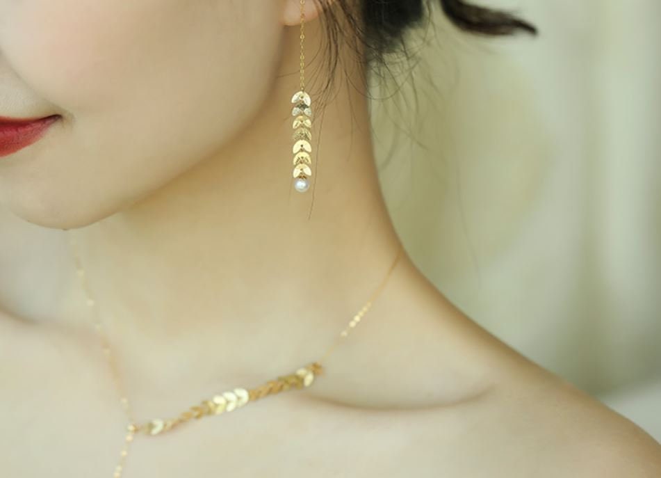 Leaf 18k Akoya Pearl Earring, Golden Leaf Earrings, 18k Solid Yellow Gold High Luster White Pearl Earrings, Gift Idea for Mom Her GF Etsy