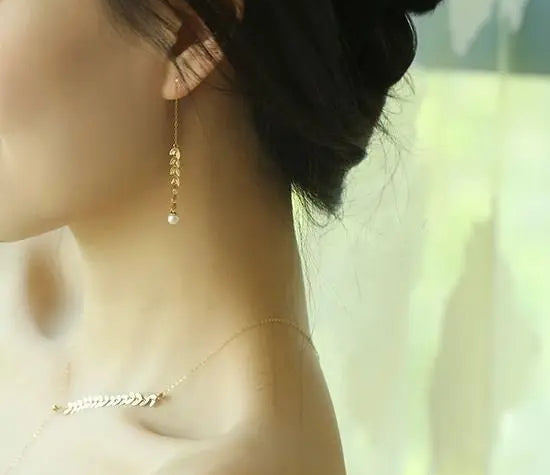 18K Gold Akoya Pearl Leaf Earrings - High Luster White Pearl Etsy