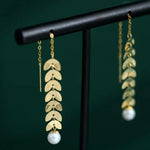 18K Gold Akoya Pearl Leaf Earrings - High Luster White Pearl Etsy