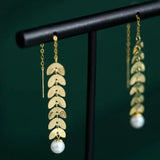 18K Gold Akoya Pearl Leaf Earrings - High Luster White Pearl Etsy