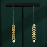 18K Gold Akoya Pearl Leaf Earrings - High Luster White Pearl Etsy