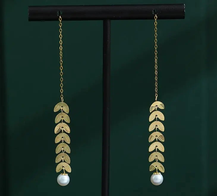 18K Gold Akoya Pearl Leaf Earrings - High Luster White Pearl Etsy