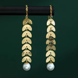 18K Gold Akoya Pearl Leaf Earrings - High Luster White Pearl Etsy