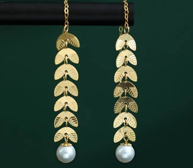 18K Gold Akoya Pearl Leaf Earrings - High Luster White Pearl Etsy