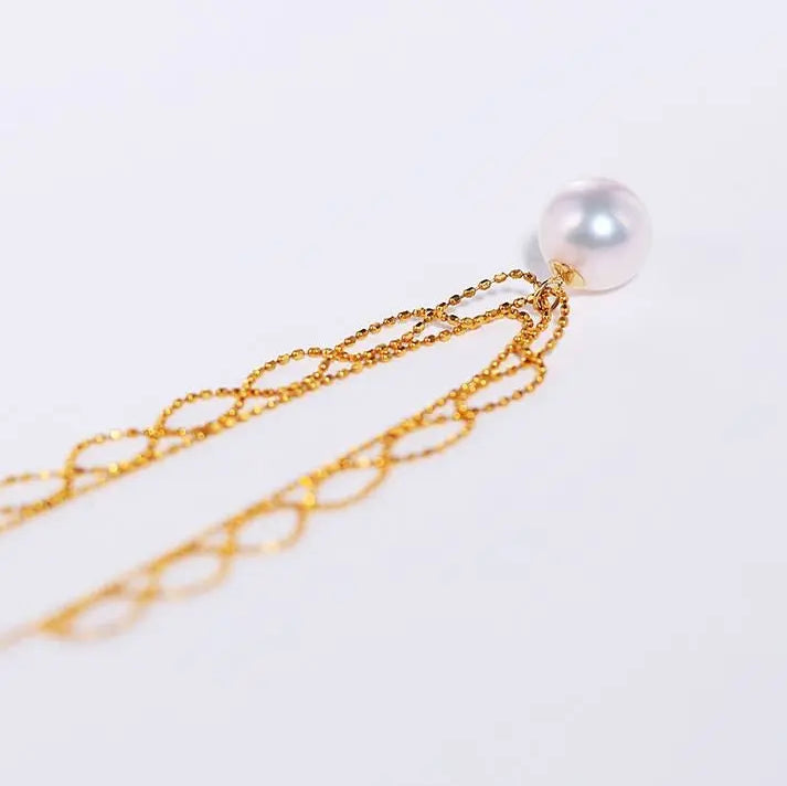 18K Yellow Gold 9mm Natural Akoya Pearl Lace Necklace, White Pink Pearl Lace Necklace, Gift for Her, Hollow Out Design Necklace, Gift Idea Etsy