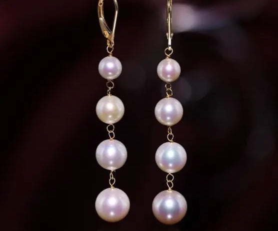 6-9mm Natural High Luster White Pink Pearl Earrings Handmade 18k Solid Yellow Gold Multi Pearl Drop Earrings, Anniversary Gift Idea Etsy