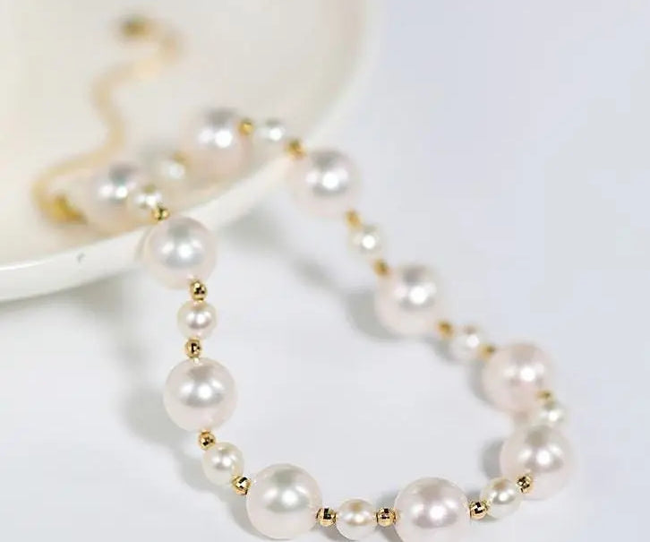 18K Yellow Gold 4-8mm Akoya Pearl Strand Bracelets Etsy