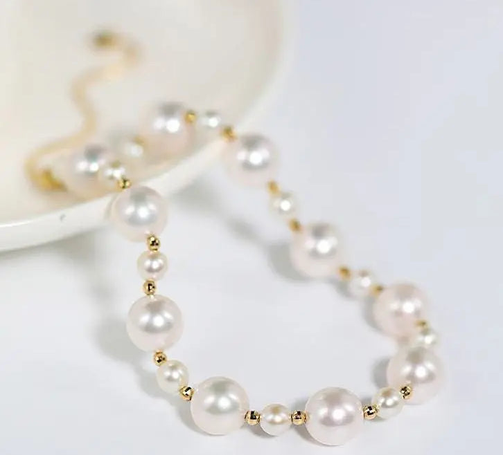 18K Yellow Gold 4-8mm Akoya Pearl Strand Bracelets Etsy