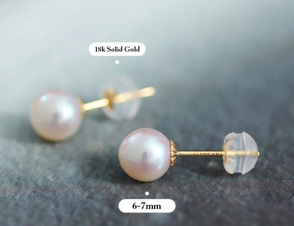 5A+ Natural High Luster White Pink Pearl 18K Earrings, 18k Solid Yellow Gold Akoya Pearl Stud Earrings, Anniversary Gift Idea Etsy