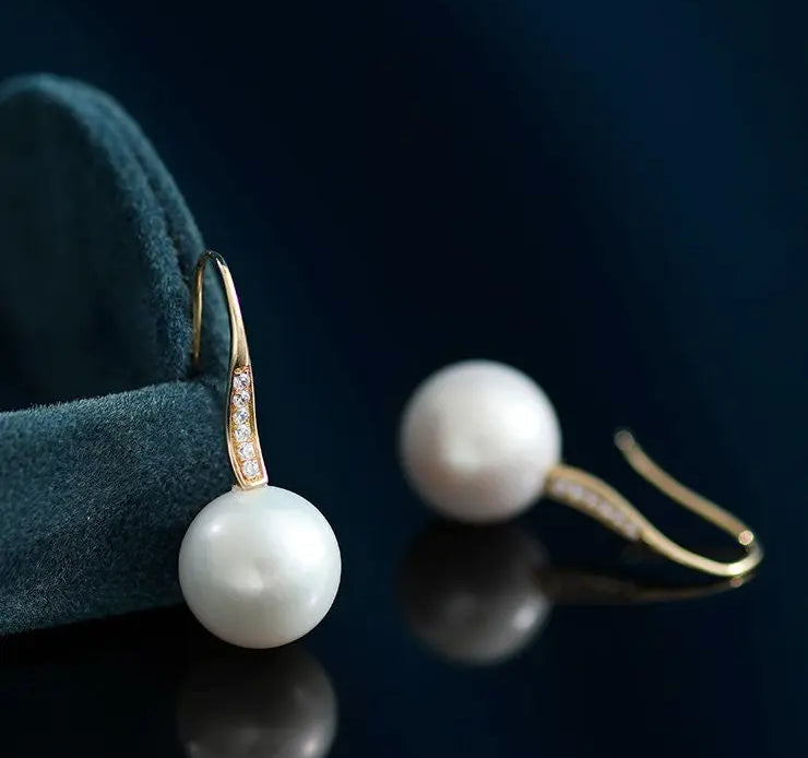 18k Solid Yellow Gold & 13mm Natural White Pearl Earrings, 5A+ Freshwater White Pearl Earrings, Anniversary Gift Idea for Mom Etsy