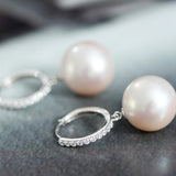 13-14mm Natural High Luster White Pearl Earrings 18K White Gold Freshwater White Pearl Earrings Etsy