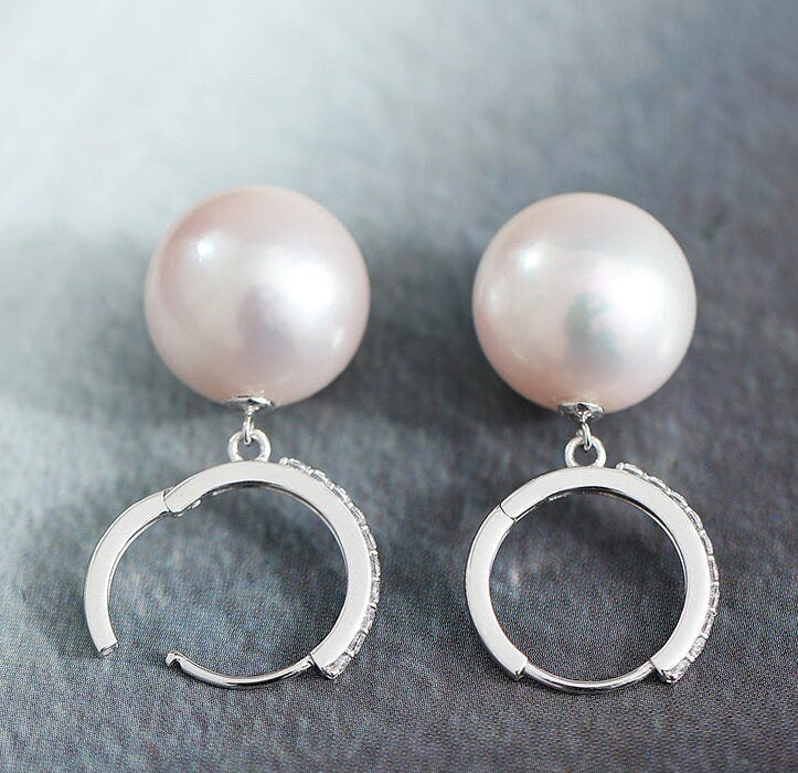 13-14mm Natural High Luster White Pearl Earrings 18K White Gold Freshwater White Pearl Earrings Etsy
