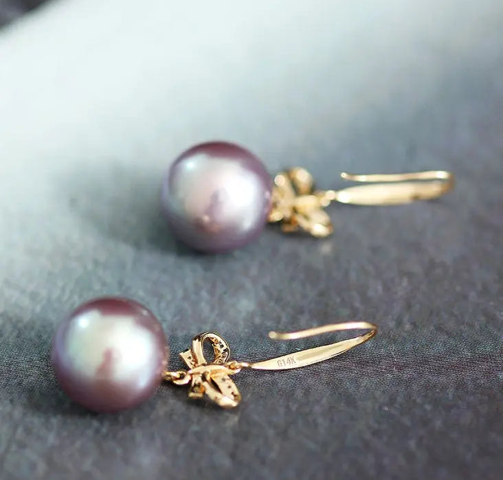 11-12mm Natural High Luster Pink Purple Pearl Earrings 18k Solid Yellow Gold Pearl Earrings, Pink Pearl Earrings, Gift Idea, Gift for Mom Etsy