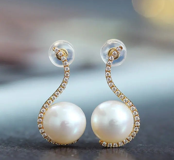 10mm Natural High Luster White Pearl Earrings Handmade 18k Solid Yellow Gold White Pearl Earrings, Seawater Pearl Earrings, Gift for Mom Etsy
