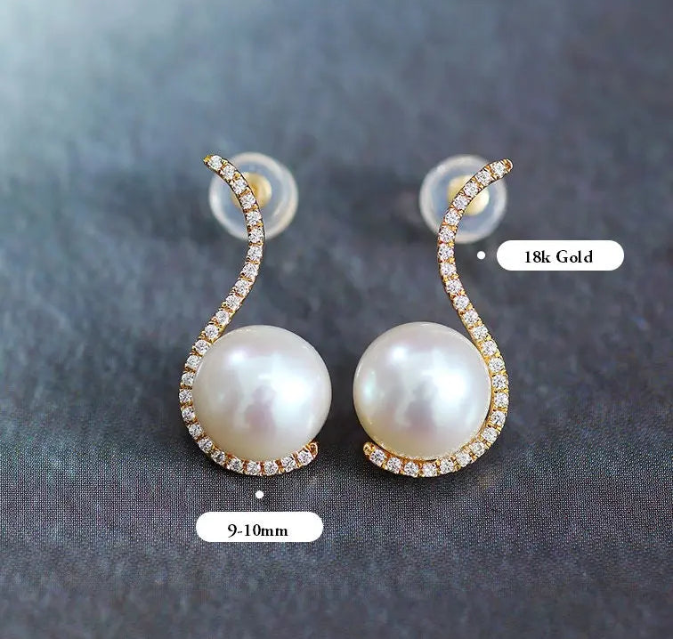 10mm Natural High Luster White Pearl Earrings Handmade 18k Solid Yellow Gold White Pearl Earrings, Seawater Pearl Earrings, Gift for Mom Etsy