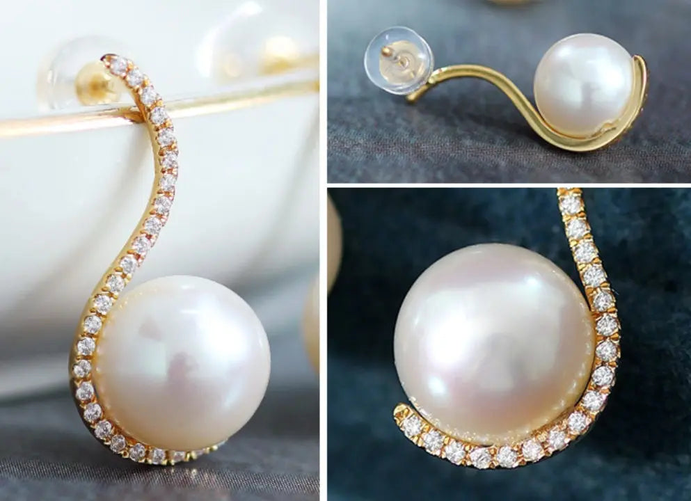 10mm Natural High Luster White Pearl Earrings Handmade 18k Solid Yellow Gold White Pearl Earrings, Seawater Pearl Earrings, Gift for Mom Etsy