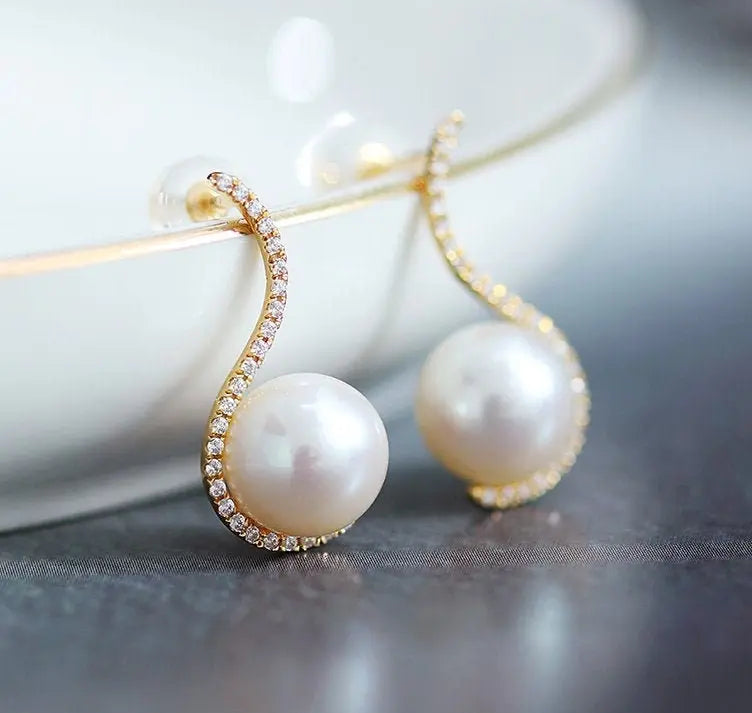 10mm Natural High Luster White Pearl Earrings Handmade 18k Solid Yellow Gold White Pearl Earrings, Seawater Pearl Earrings, Gift for Mom Etsy